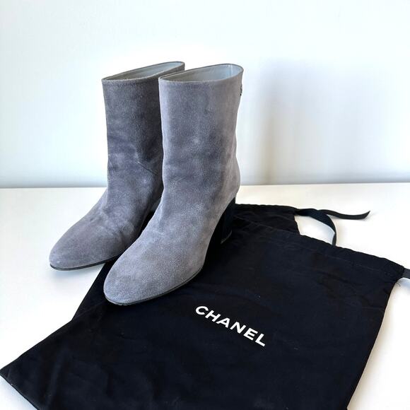 CHANEL Grey Suede Calfskin Short Boots IT 36.5 - Picture 2 of 16